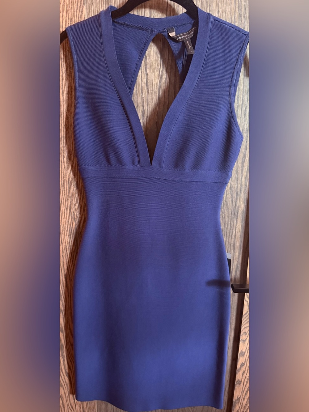 BCBG Deep V-Neck Mini Dress in Navy